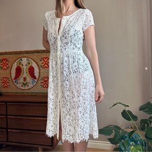 Moussy White Lace Pattern Button Front Midi Size F/OS
